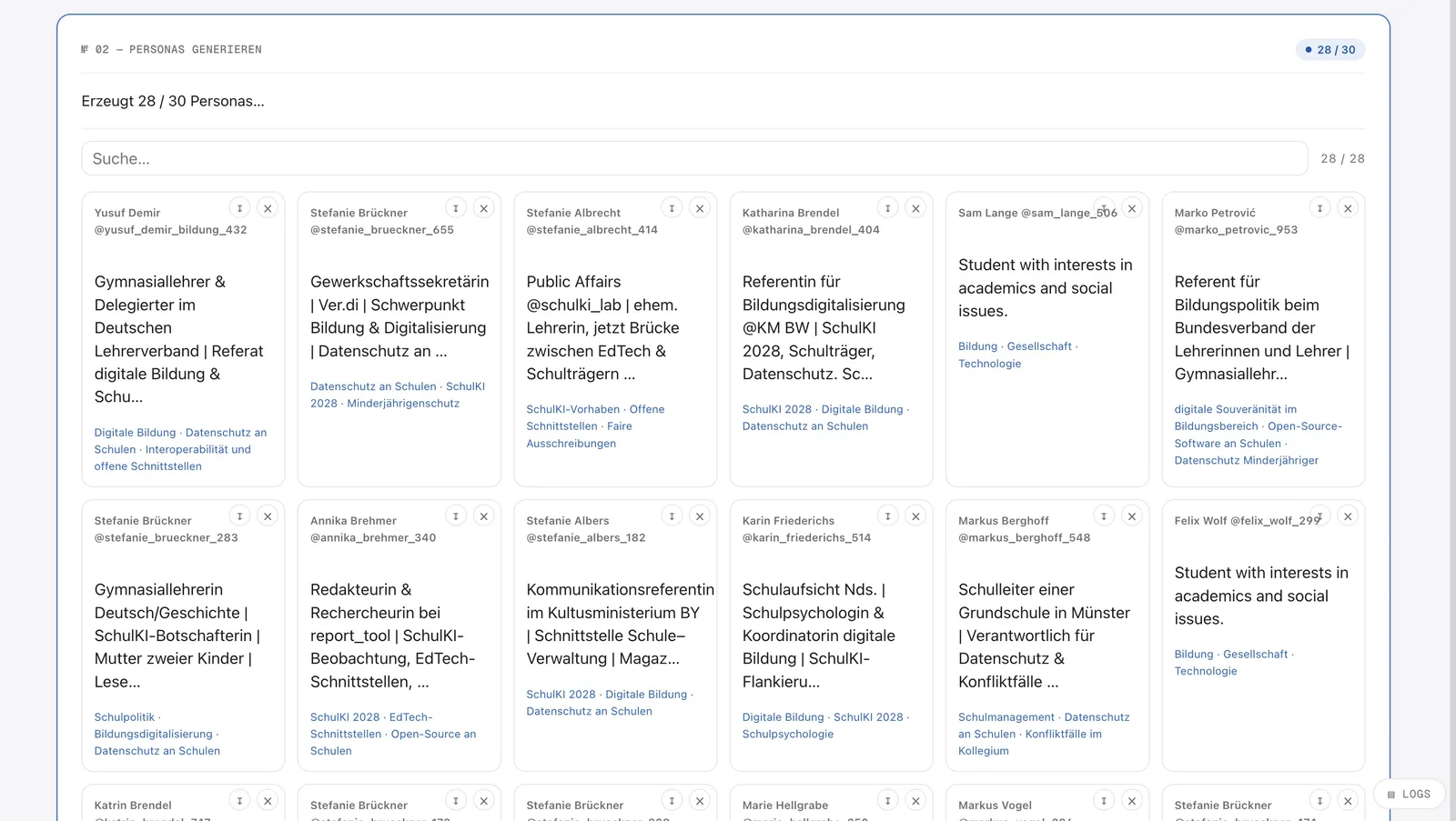 Agora-Wissensgraph mit Entitäten und sichtbaren Beziehungen zwischen den Knoten